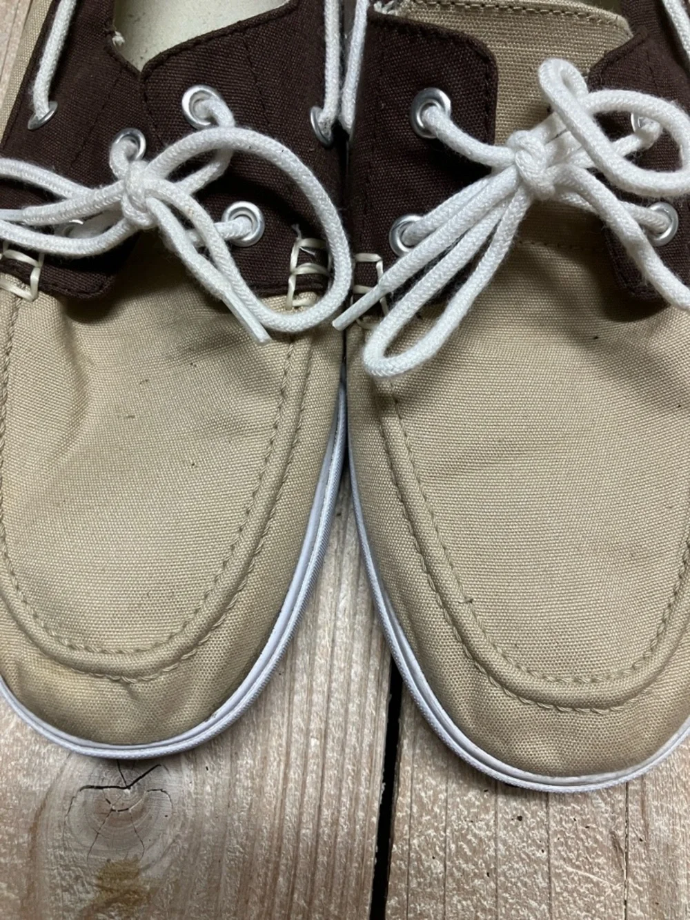 Polo by Ralph Lauren Two-Tone Khaki & Brown Canvas Boat Shoes